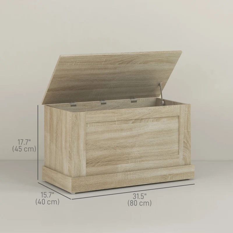 HOMCOM 31.5 Inches Storage Chest, Storage Trunk with Safety Hinge, Wooden Box for Living Room, Natural Wood Grain