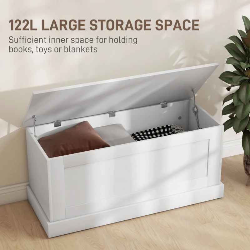 HOMCOM 39.4 Inches Storage Chest, Storage Trunk with Safety Hinge, Wooden Box for Living Room, White Wood Grain