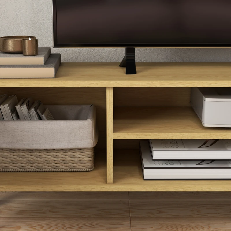 HOMCOM TV Stand for 65 Inch Television, Entertainment Center with Soft Closing Door and Rubberwood Legs, Oak and White
