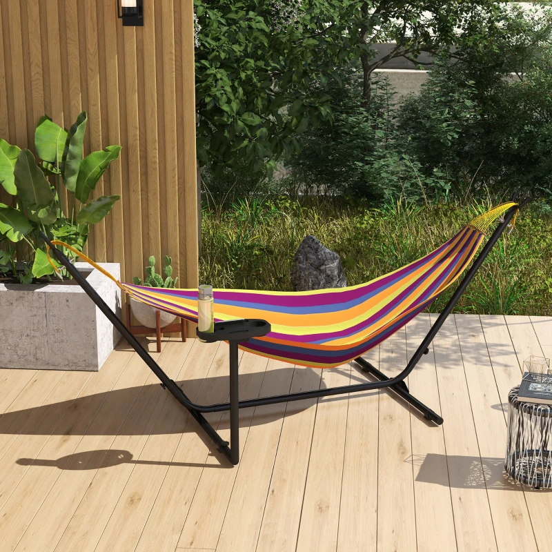 Outsunny 10' Hammock Stand with Side Tray, Hammock Chair Stand Only with Steel Frame, Black