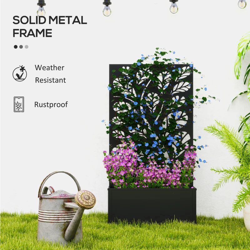 Outsunny Metal Raised Garden Bed with Privacy Panel, Freestanding or Wall Mounted Outdoor Planter Box for Garden, Patio