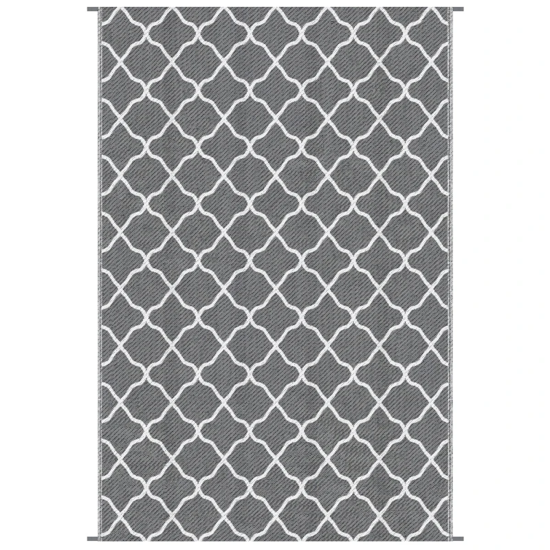 Outsunny Waterproof  Outdoor Rug, 6' x 9' RV Rug Reversible Mat for Backyard, Deck, Picnic, Beach, Camping, Grey & White Net