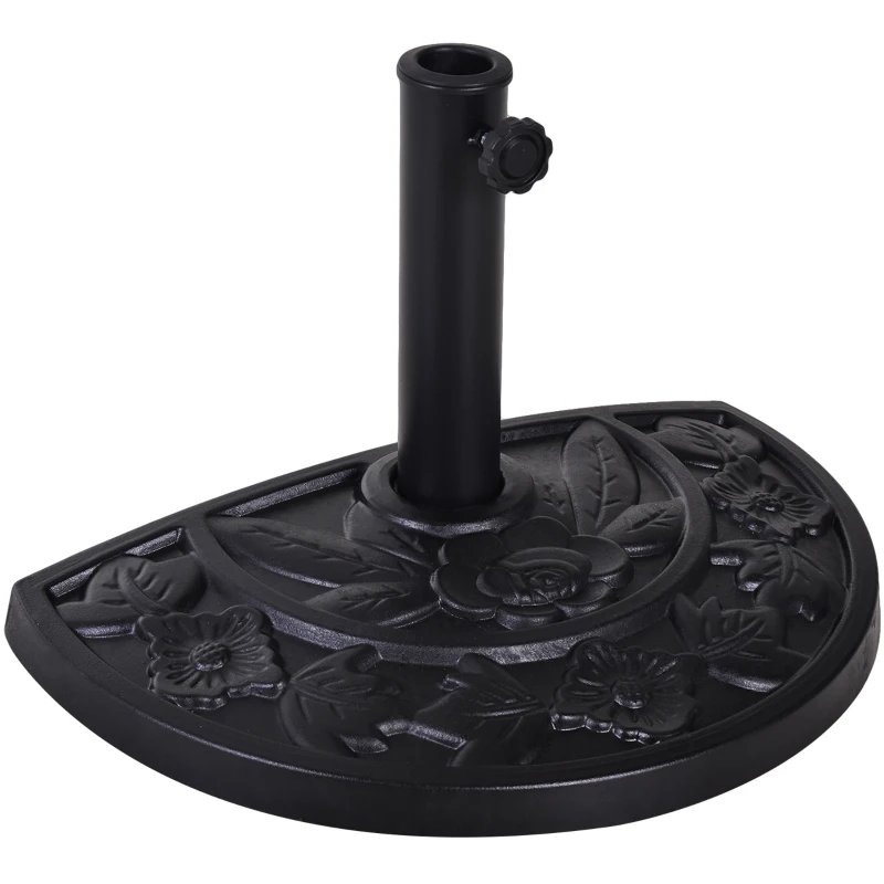 Outsunny 20 lbs Resin Half Round Patio Umbrella Base 20" Outdoor Decorative Parasol Stand Holder For Φ1.5", Φ1.9" Pole, Black