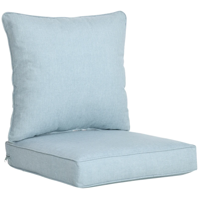 Outsunny Patio Chair Cushions, Thick Deep Seat Outdoor Seat Cushion with Back Cushion, Light Blue