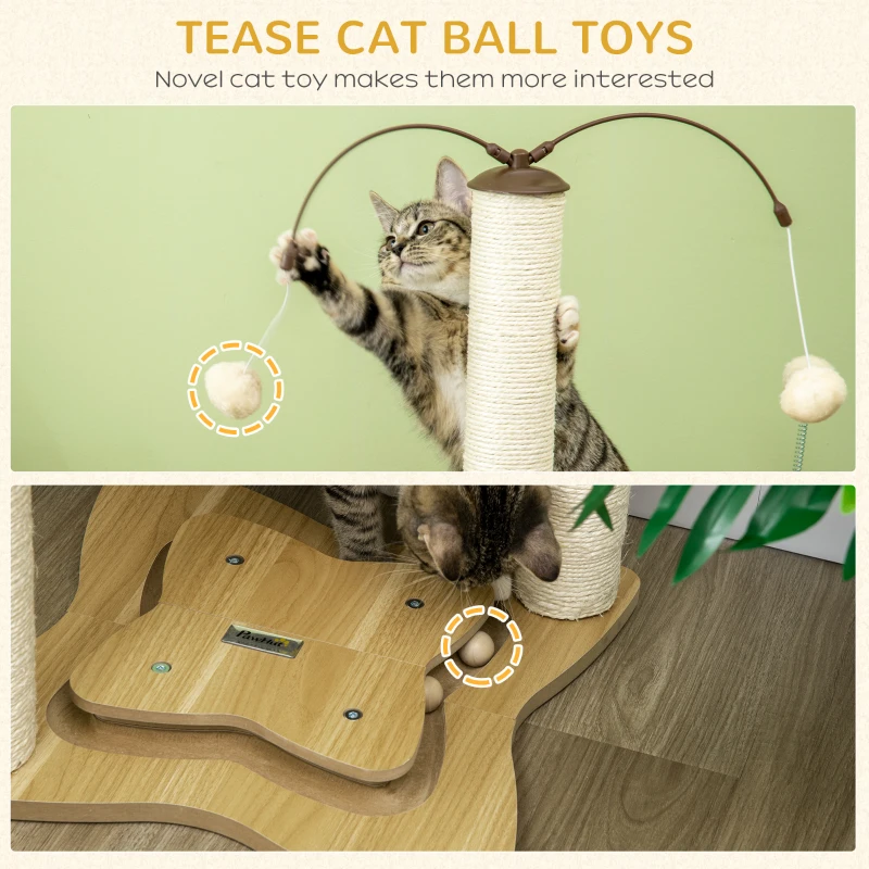 PawHut Small Cat Tree Hammock with Scratching Posts, Elevated Cat Bed with Ball Toys, Cat Hammock Stand for Indoor Cats