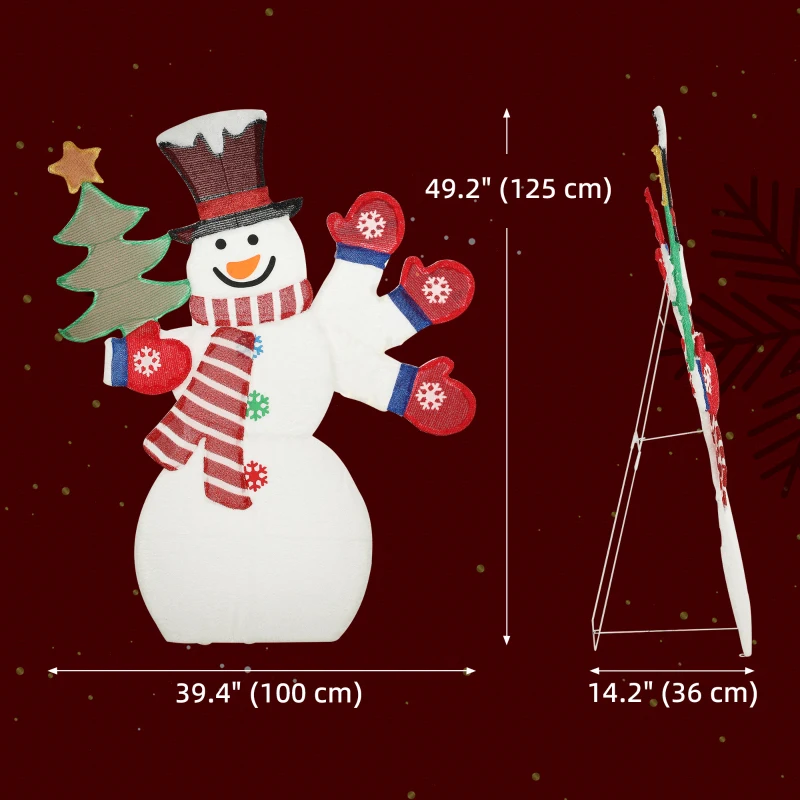 Outsunny 4FT Lighted Snowman, Light Up Christmas Decor with 148 LEDs, Stakes and Zip Ties, IP44 Waterproof for Outdoor Yard