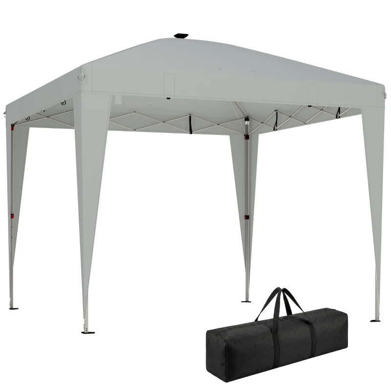 Outsunny 10 x 10 ft Pop Up Canopy Tent with Central Light, UPF 50+ Instant Portable Canopy Shelter with Remote, Light Grey