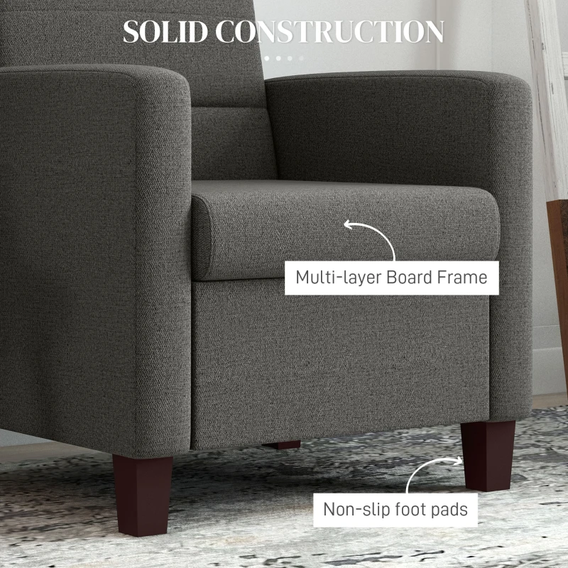 HOMCOM Fabric Accent Chair, Modern Armchair with Seat Cushion and Non-Slip Pads for Living Room, Bedroom, Dark Grey
