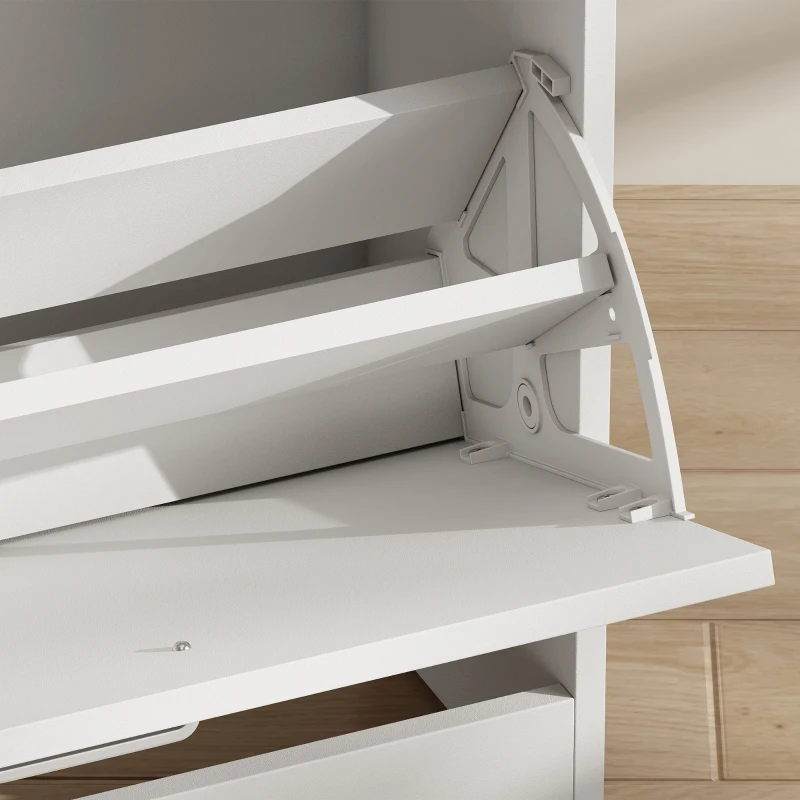 HOMCOM Shoe Cabinet, Slim Shoe Organizer Cabinet with 2 Flip Drawers, Adjustable Shelves, Drawer and Glass Top