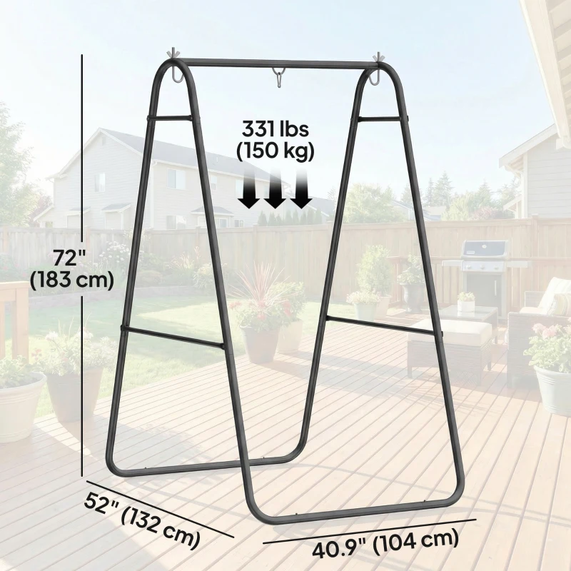 Outsunny Hanging Hammock Stand Only Heavy Duty Steel A-Frame for Hanging Hammock, Max Load 330 LBS, Black