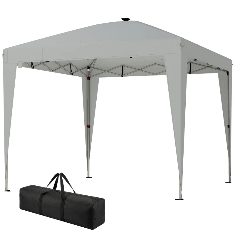 Outsunny 10 x 10 ft Pop Up Canopy Tent with Central Light, UPF 50+ Instant Portable Canopy Shelter with Remote, Light Grey