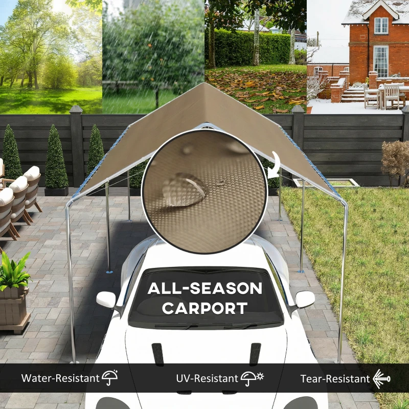 Outsunny 10' x 20' Carport Heavy Duty Galvanized Car Canopy with Included Anchor Kit, 3 Reinforced Steel Cables, Khaki