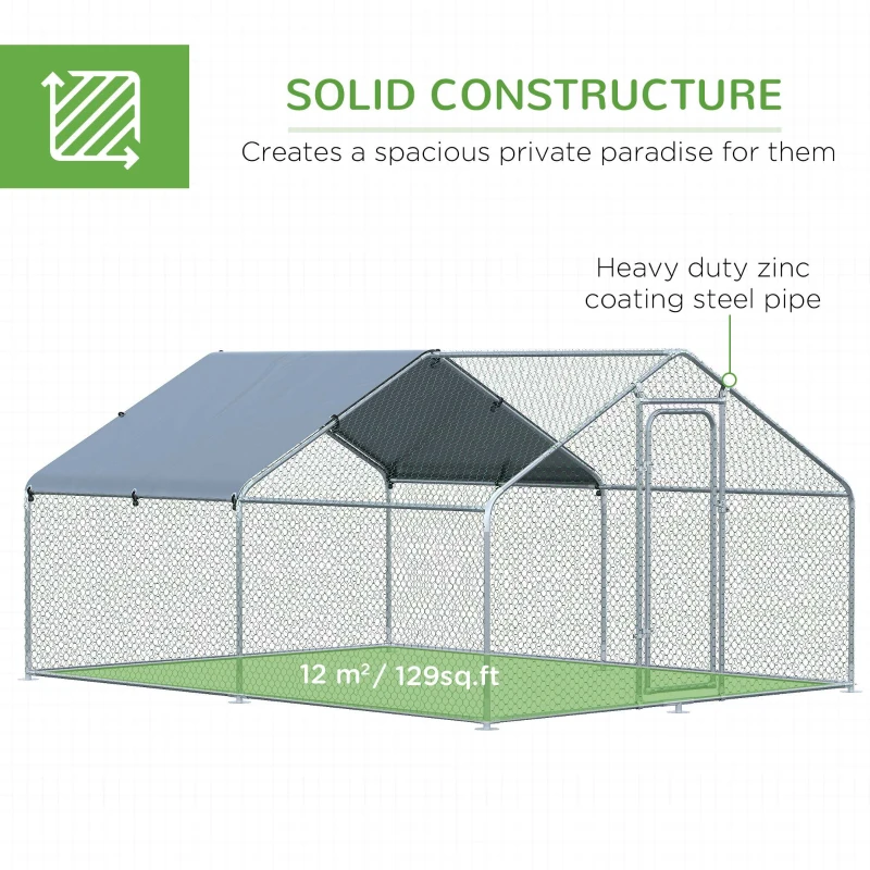 PawHut Large Chicken Coop Metal Chicken Run for Chickens with Waterproof and Anti-U Cover, Spire Shaped Walk in Fence Cage Hen House for Outdoor and Yard Farm Use, 1.26" Dia, 9.8' x 13.1' x 6.4'
