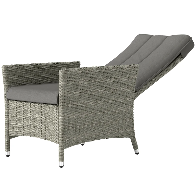 Outsunny Wicker Outdoor Recliner Chair, Wicker Reclining Patio Chair with Adjustable Backrest and Cushion, Grey