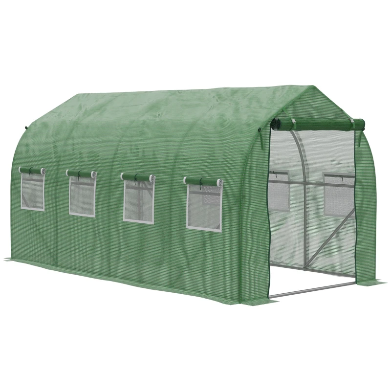 Outsunny 12.5' x 6.3' x 6.4' Steeple Walk-in Tunnel Greenhouse Garden Plant Seed Grow Tent Polythene with Windows and Door Green