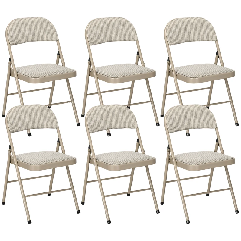 HOMCOM Set of 6 Metal Foldable Chairs, Faux Linen Padded Folding Chairs with Cushion Seat and Open Back for Indoor, Beige
