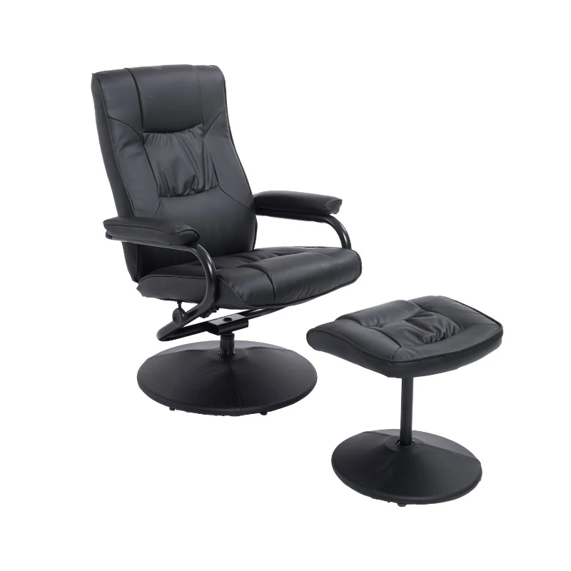 HOMCOM Ergonomic Faux Leather Lounge Armchair Recliner And Ottoman Set - Black