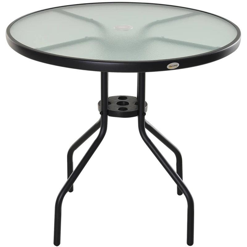 Outsunny 31.5'' Round Bistro Table Outdoor Dining Coffee Table w/ Tempered Glass Top Patio Garden Side Table Weather-resistant