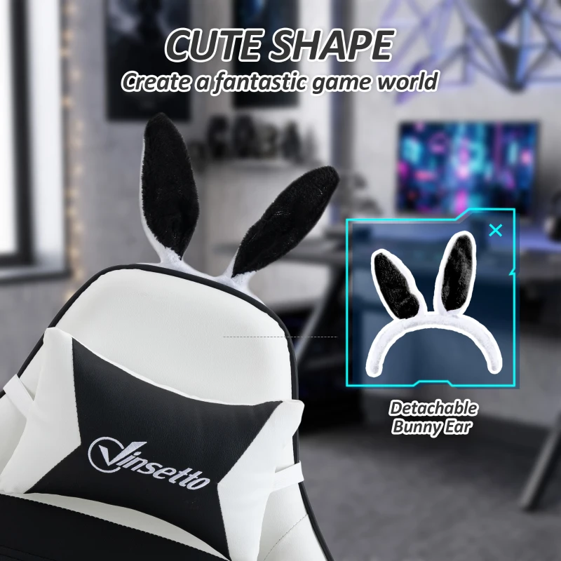 HOMCOM Cute Racing Gamer Chair, PU Leather Gaming Chair with Footrest, Headrest and Lumbar Support, Black