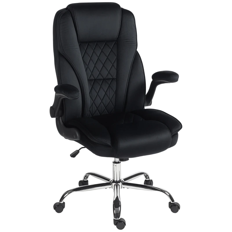 HOMCOM Executive Office Chair, Desk Chair with Flip-up Armrest, Diamond Fabric Computer Chair for Home Office, Black
