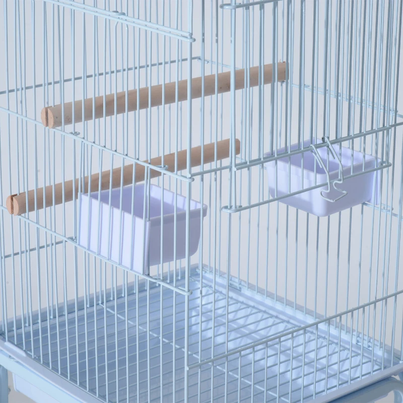 PawHut 44.5" Metal Indoor Bird Cage Starter Kit With Detachable Rolling Stand, Storage Basket, And Accessories - White