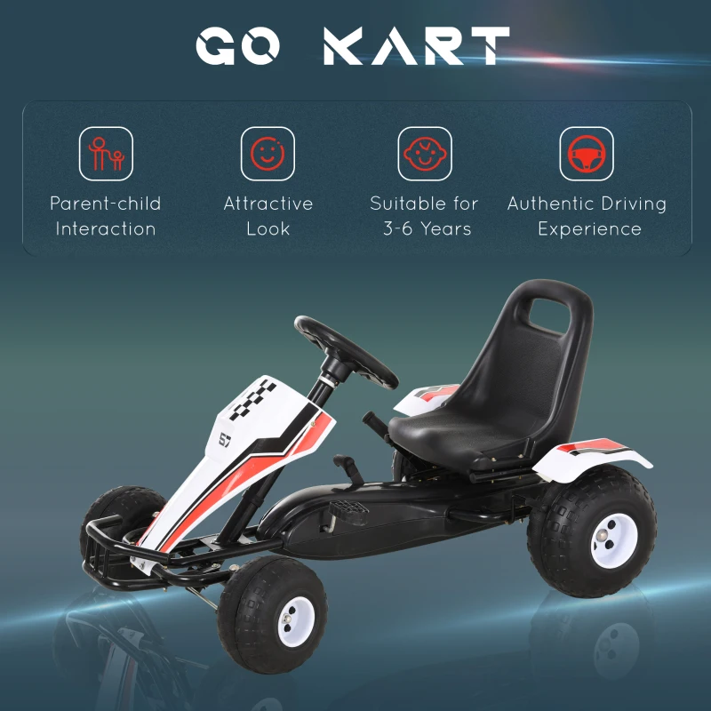 Aosom Kids Pedal Go Kart Children Racing Style Ride on Car with Adjustable Seat, Plastic Wheels, Handbrake and Shift Lever for 3-6 Years Old