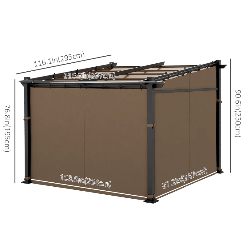 Outsunny Metal Pergola with Sliding Roof Canopy, Retractable Pergola Canopy, 10' x 10', Coffee