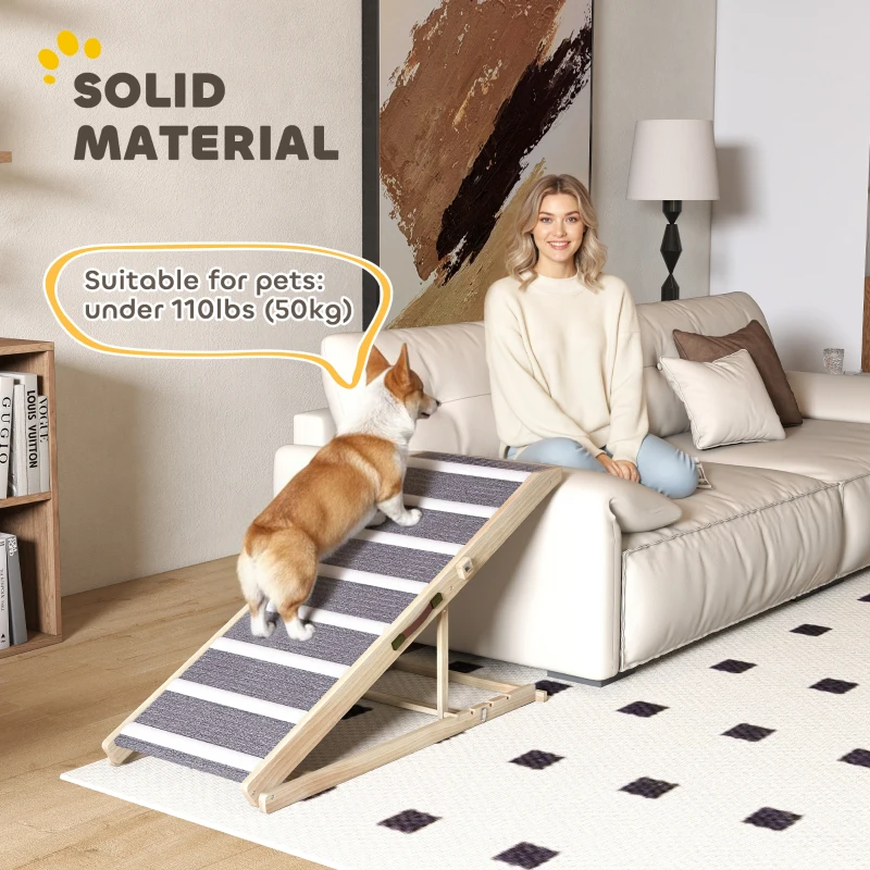 PawHut Dog Ramp for Couch, Foldable Pet Ramp for Small to Large Dog, 4 Adjustable Height from 16" to 23.5"