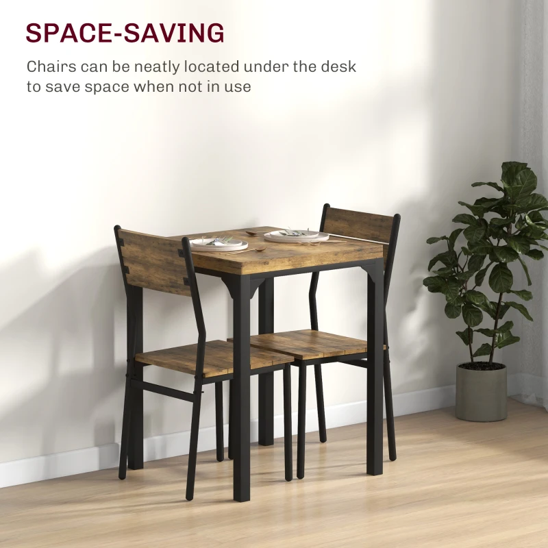 HOMCOM Dining Table Set for 2, 3 Piece Kitchen Table and Chairs with Metal Legs for Small Spaces, Rustic Brown