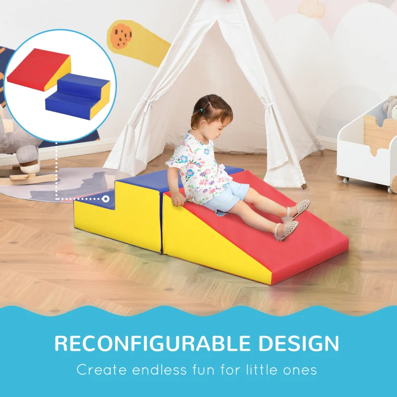 Soozier 2-Piece Climb and Crawl Activity Soft Play Set, Secure Foam Blocks Playset for Toddler Preschooler Babies Indoor, Activity Structure Play Equipment, Multi-colour