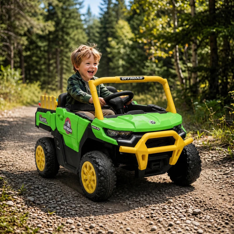 Qaba Kids Ride On Tractor, 12V Electric Tractor with Remote Control, Dual Motors, Music, Cargo Bed, Rear Suspension, Green