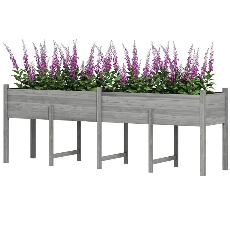 Outsunny Wooden Raised Garden Bed Planter, Large Elevated Planter Box with Legs, Bed Liner and Drain Holes, Grey