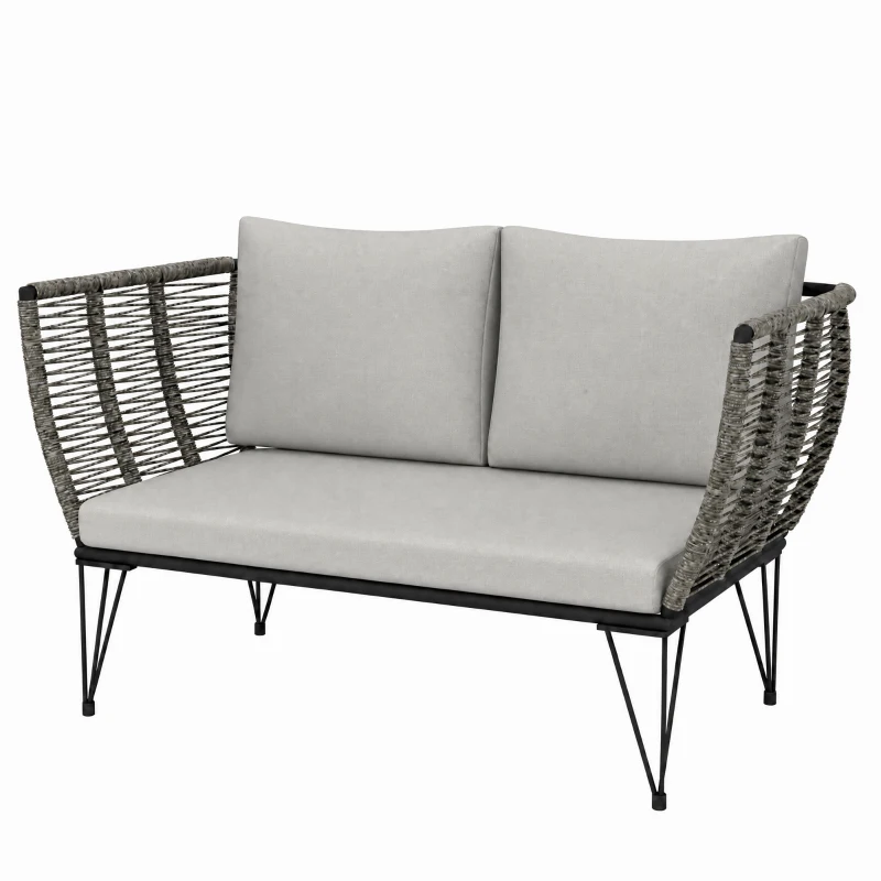 Outsunny Outdoor Couch Patio Sofa with Cushions, 2 Seater Patio Furniture Loveseat with Galvanized Steel Frame, Light Grey