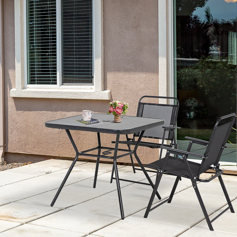 Outsunny Square Outdoor Table, Patio Bistro Coffee Table with Faux-marbled Top and 42mm Umbrella Hole for Garden, Dark Grey