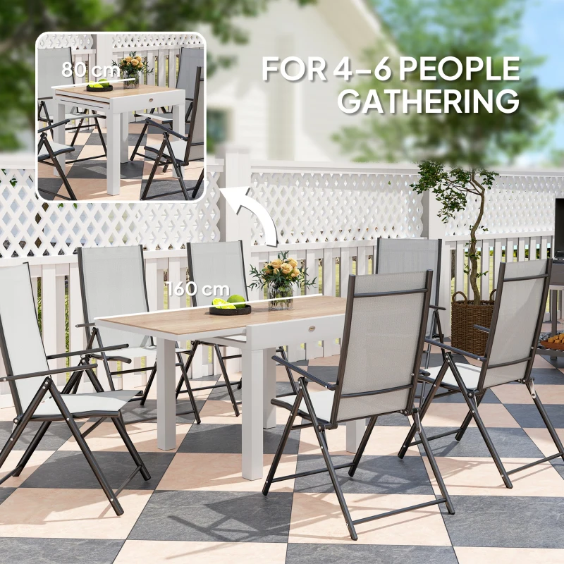 Outsunny Extendable Patio Dining Table, Aluminum Frame Outdoor Patio Table with Faux Wood Top for Garden Backyard, Natural Wood