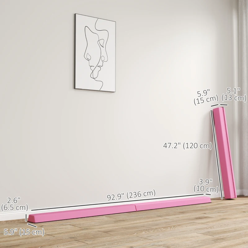 Soozier 7.7ft Folding Balance Beam, Gymnastics Equipment with Anti-Slip Bottom for Kids Home Training, Red