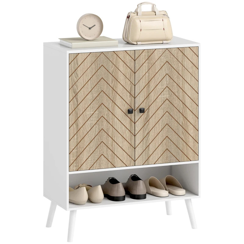 HOMCOM Shoe Storage Cabinet, 5-Tier Shoe Rack Cabinet with Doors, Adjustable Shelves, 15 Pairs, for Entryway, Natural Tone