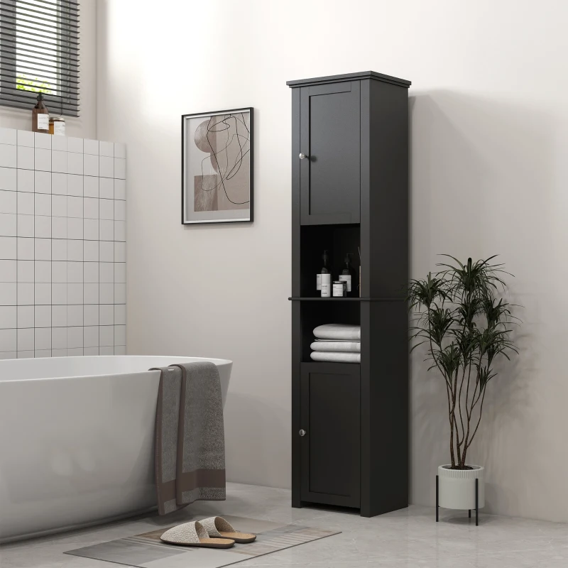HOMCOM Tall Medicine Cabinet, Freestanding Bathroom Storage Cabinet with Shelves and 2 Cupboards, Bathroom Organizer, Black