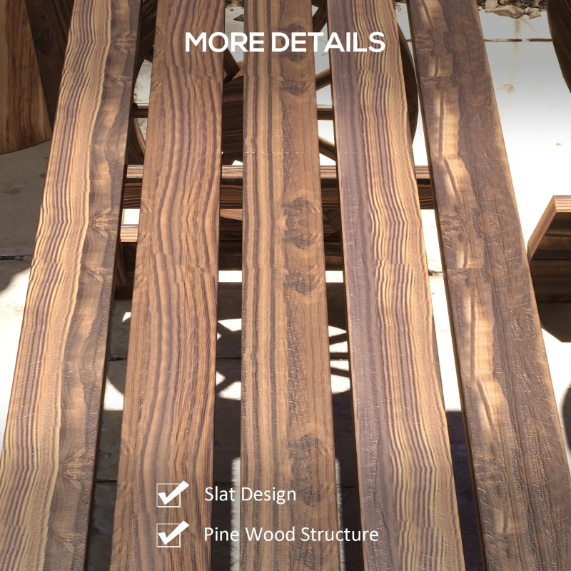 Outsunny Wooden Patio Table and Chairs for 4 People 3-Piece Carriage Wheels Design for Porch, Backyard, Balcony, Carbonized