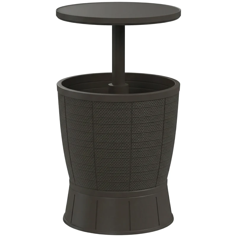 Outsunny 11 Gallon Patio Cooler Side Table, Outdoor Cooler Bar Table with Height Adjustable Top, Drainage Plug, Brown