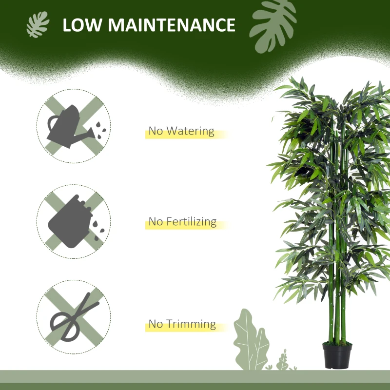 Outsunny Set of 2 6FT Artificial Bamboo Tree Fake Decorative Plant with Nursery Pot for Indoor Outdoor Décor