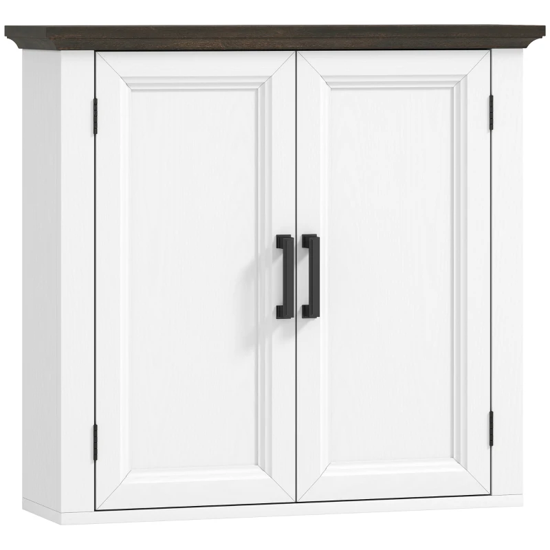 HOMCOM Bathroom Wall Cabinet, Farmhouse Medicine Cabinet Wall Mounted with 2 Doors and Adjustable Shelf, White