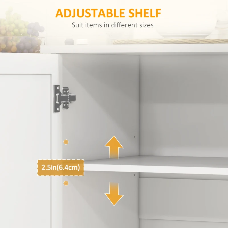 HOMCOM Kitchen Island with Storage, Rolling Kitchen Cart on Wheels, Kitchen Island with Storage, Drawer, 3 Cabinets, Stainless Steel Countertop, Spice Rack and Towel Rack, White