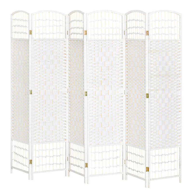 HOMCOM 6 Panel Room Divider, 5.6 ft Tall Folding Privacy Screen, Wave Fiber Freestanding Partition Wall Divider for Home Office, White