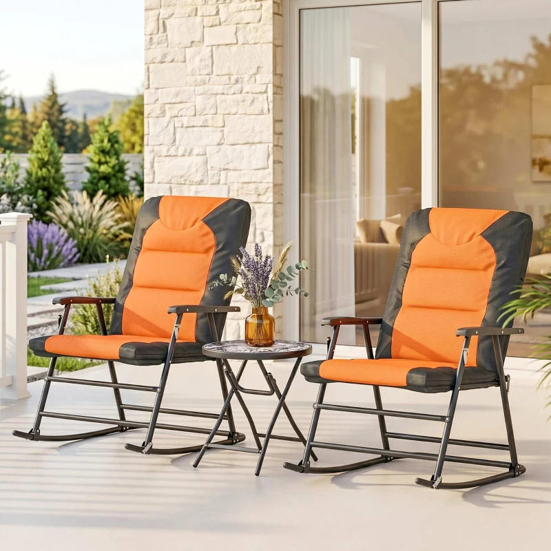 Outsunny 3-Piece Outdoor Foldable Rocking Chair Set, Orange
