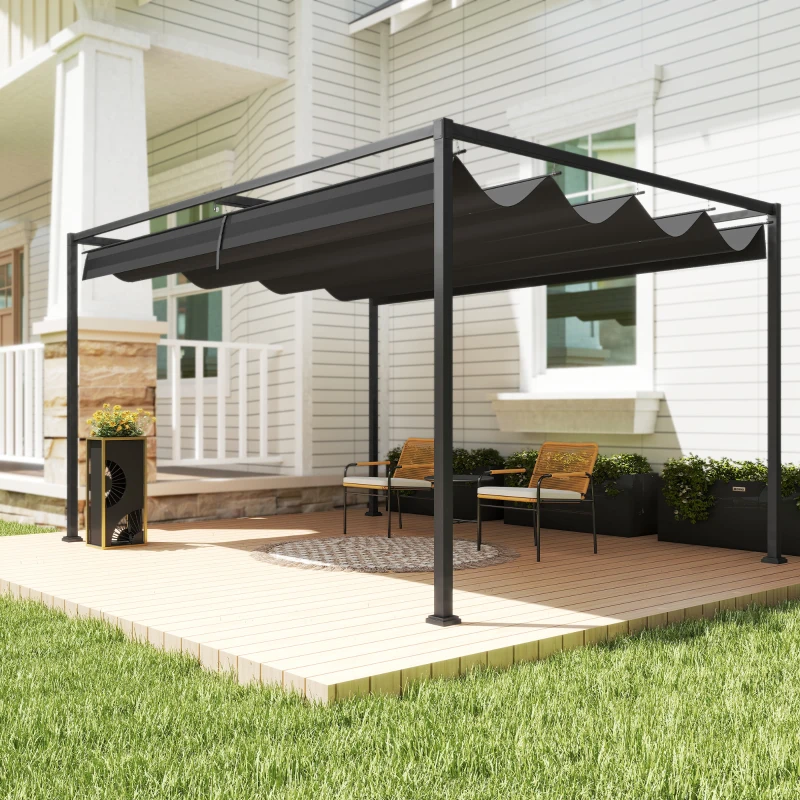 Outsunny 10' x 7' Patio Pergola with Retractable Canopy, Outdoor Sun Shelter, Yard Shade, Black