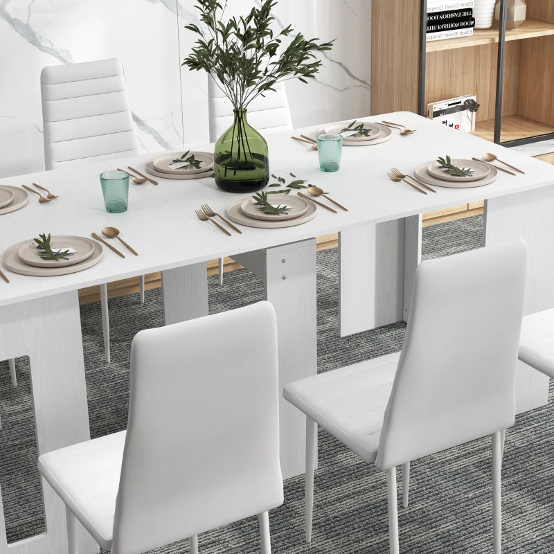 HOMCOM High Back Dining Chairs, Modern Upholstered PU Leather Accent Chairs with Metal Legs for Kitchen, Set of 6, White