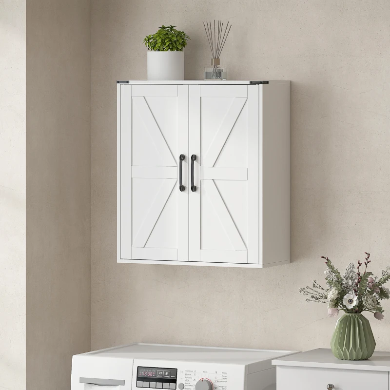 HOMCOM Bathroom Wall Cabinet, Wall Mounted Medicine Cabinet with Barn Doors and Adjustable Shelves, Over The Toilet, White