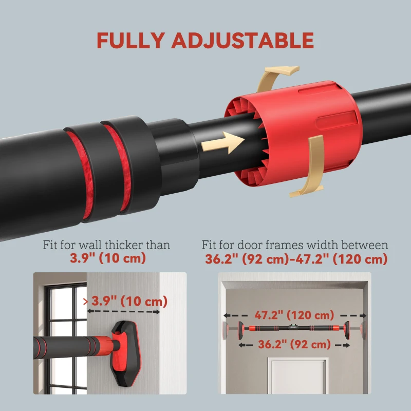 Soozier Pull Up Bar Doorway No Screws, Chin Up Bar with Level Metre, 27.6"-35.4" (70-90 cm) Width Adjustable, Max Load 440lbs