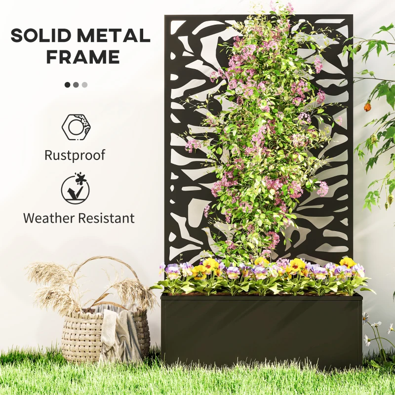 Outsunny Raised Garden Bed with Trellis, Outdoor Privacy Screen with Planter Box, 24" x 9.1" x 44.5", Black